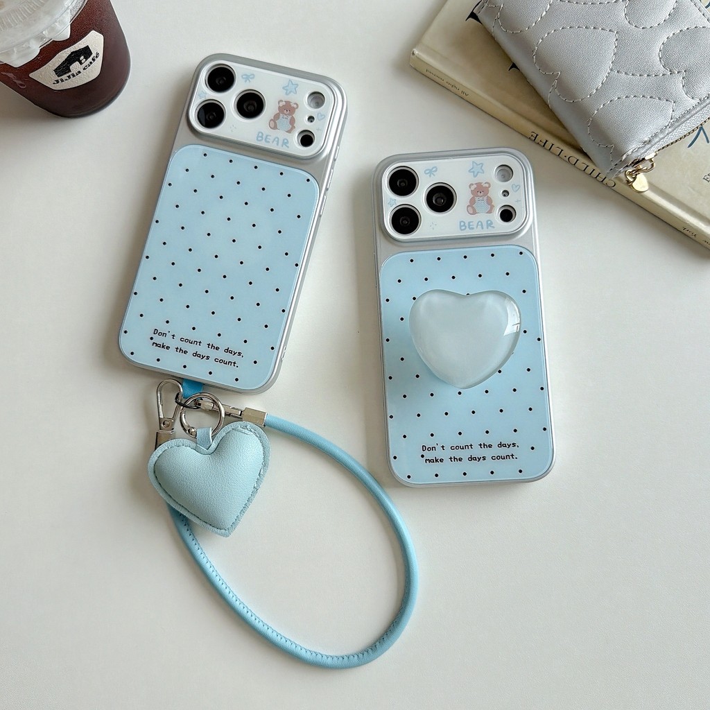 Ốp điện thoại hình gấu nhỏ có chấm bi cho IPhone 17 Pro Max 17 16 15 14 13 12 11 Vỏ bảo vệ chống sốc