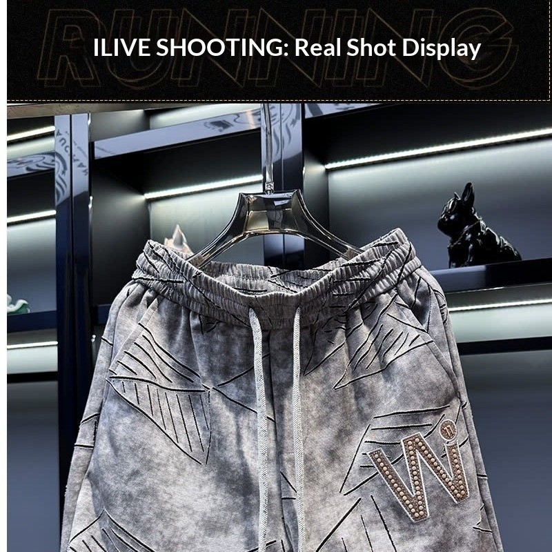 Quần short nam VG họa tiết hình học Quần short dây rút thời trang dáng rộng