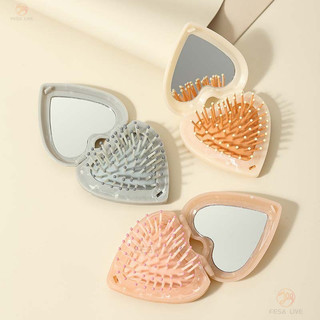 Mini Có Thể Gập Lại Đệm Không Khí Lược Họa Tiết Đá Cẩm Thạch Tình Yêu Làm Tóc Lược Rỗng Lông Tơ Massage Gương Lược Bé Gái Chuyên Dụng Di Động Gương Trang Điểm