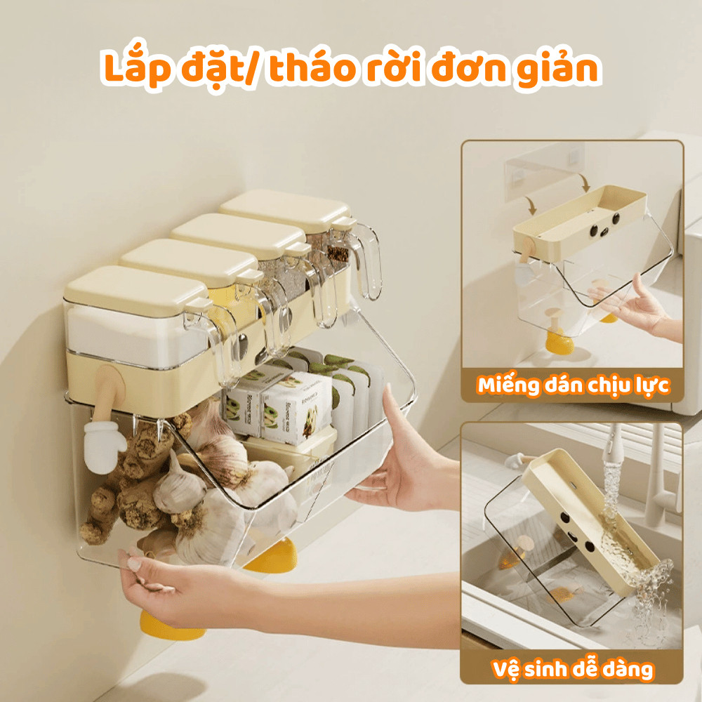 Kệ Đựng Gia Vị, Mỹ Phẩm Treo Tường Không Khoan Đục DINO , Kệ Để Đồ Đa Năng Dễ Thương Chịu Lực Tốt