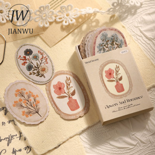 JIANWU Mijing Bộ Sưu Tập Hoa Vintage Hoa Phong Cảnh Chất Liệu Cắt Dán Đóng Hộp Nhãn Dán Sáng Tạo DIY Tạp Chí Văn Phòng Phẩm