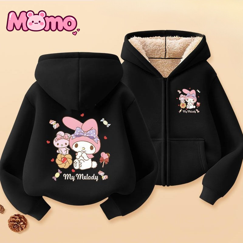 Giai Điệu Mới, Cinnamoroll Họa Tiết In Hình Dây Kéo Áo hoodie Cho Bé Trai Và Bé Gái Cùng Phong Cách Bông Tai Kẹp Giải Trí Lót Lông Cừu Ấm Áp Có Mũ Trùm Đầu Dài Tay