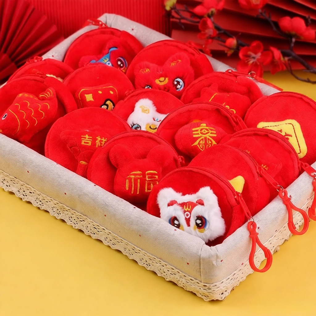 Phong Cách Trung Hoa Đỏ Túi Vận May Sư Tử Khiêu Vũ Treo Trang Trí Thỏi Thiết Kế Di Động Ví Đựng Tiền Xu Trang Trí Năm Mới