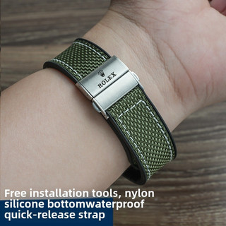 Dây đeo silicon Nylon 20mm 22mm cho Rolex Đen & Xanh Buffalo Air-King GMT Submariner Nam Nữ Dây Phụ kiện chống thấm nước Mềm mại Phát hành nhanh Vòng tay thay thế