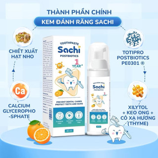 Kem Đánh Răng Tạo Bọt Cho Bé Sachi Postbiotics 80ml – Hương Dâu & Cam, Ngừa Sâu Răng Hiệu Quả