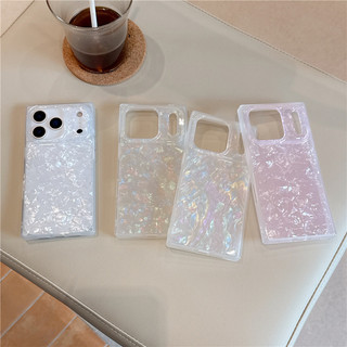 Ốp điện thoại hình vuông họa tiết vỏ sáng bóng thời trang sang trọng cho iPhone 17 16 15 13 14 Pro Max 17PM