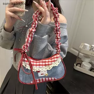 SRVN Túi Kẻ Sọc Xếp Ly Màu Sắc Tương Phản Đeo Vai/Ngang/Slant Phù Hợp Đi Lại. Túi Vuông Nhỏ