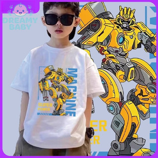 COD✅ (Hồ Chí Minh)  Áo thun bé trai in hình Transformers Bumblebee, cổ tròn siêu rộng, chất cotton mềm mại và thoải mái.