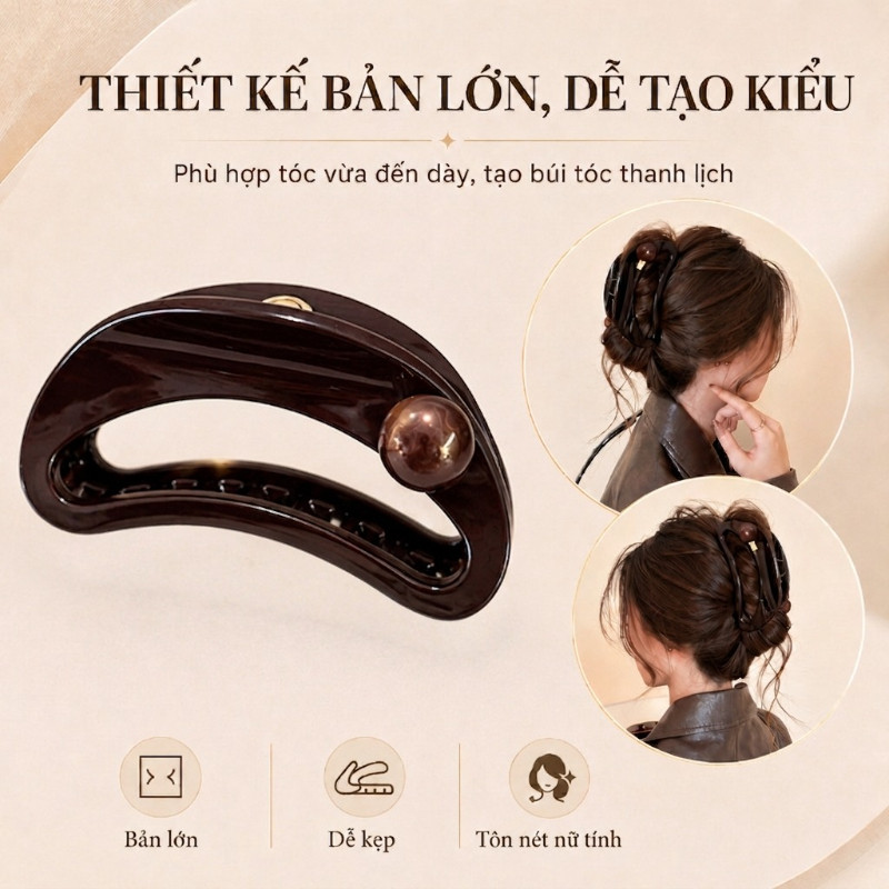 Kẹp tóc đính ngọc trai, kẹp cá mập cao cấp, giữ tóc dày chắc chắn, đơn giản và thời trang, phong cách Hàn Quốc