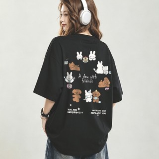 HIIXIIVI 2026 Mùa Hè Cotton Tee Phong Cách Hàn Quốc Nữ Tay Ngắn Thời Trang Unisex Cổ Tròn Rời Plus Kích Thước Áo Thường Ngày