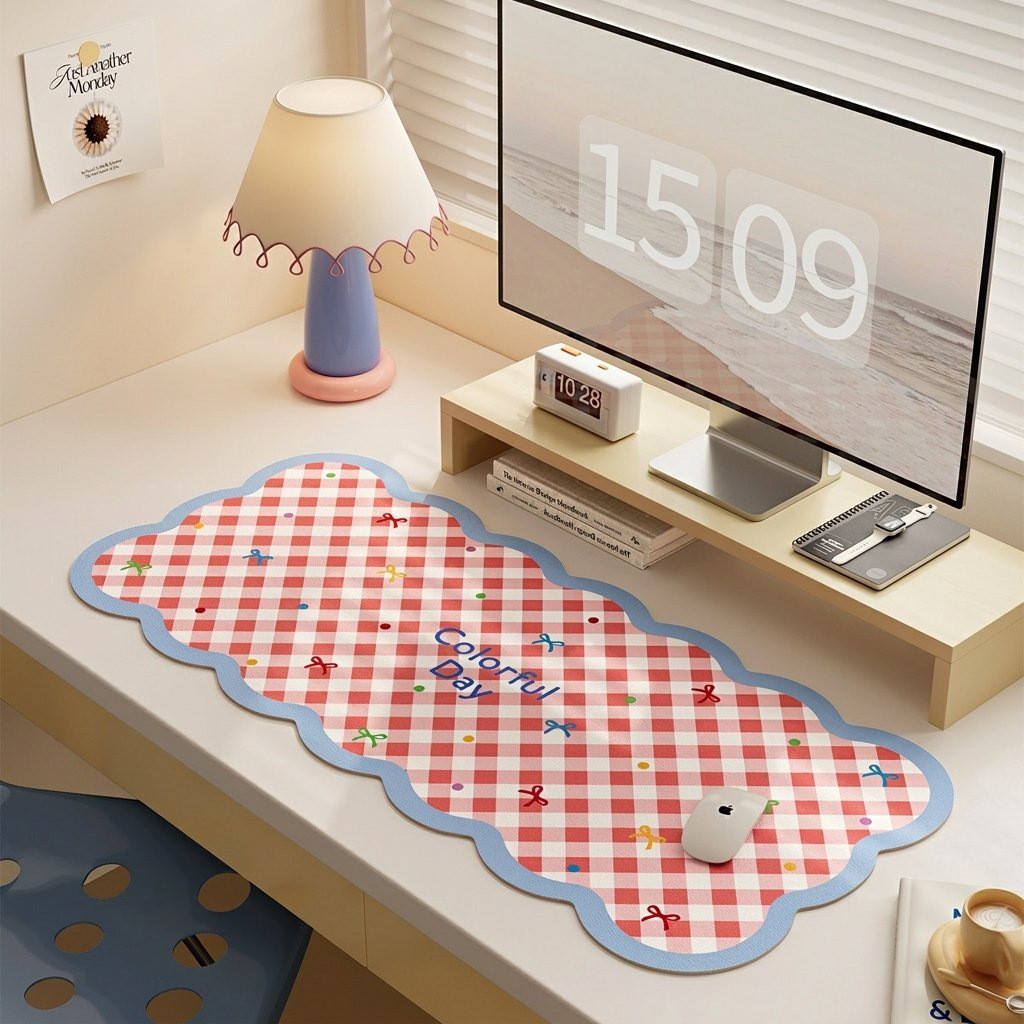 thảm lót chuột da pu họa tiết caro cỡ lớn thảm trải bàn làm việc chống nước decor bàn máy tính dễ thương vintage dày 1mm đẹp