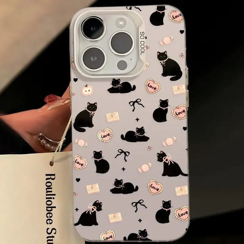 Ốp lưng chống sốc mèo đen dễ thương thiết kế phong cách nữ tính độc đáo Bảo Vệ Camera Cấp iPhone 17/16/15/14/13/12/11 Ma