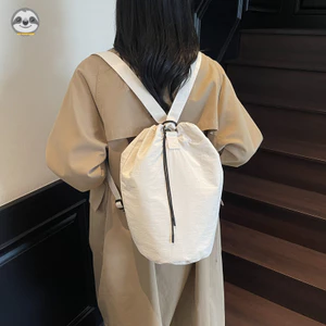 Phong cách Nhật Bản Phong cách Muji / Túi xô Nylon miệng đàn hồi dung tích lớn / Ba lô thể dục Yoga màu trơn / Thời trang đi lại / Túi đeo vai đa chức năng