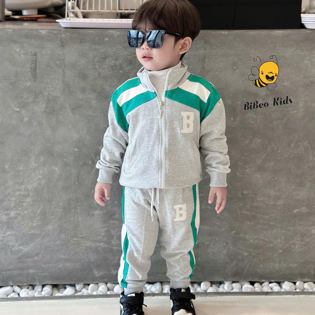 [3-7 TUỔI] Bộ quần áo thể thao Khóa kéo Thêu B  cho bé trai, Bộ quần áo thu đông cao cấp. hàng QC xịn xò