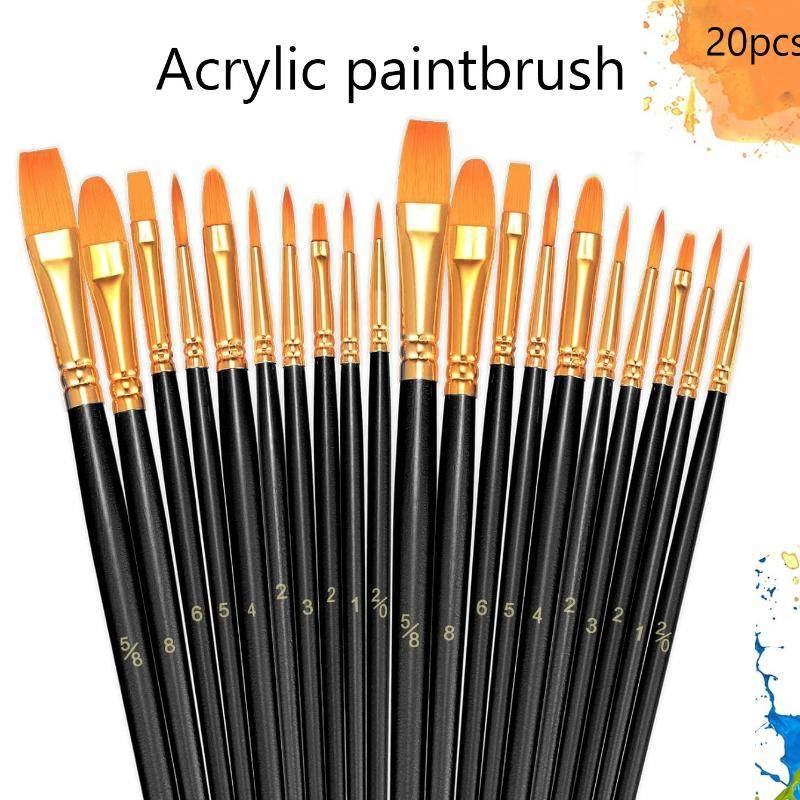 Bàn chải sơn Nylon chuyên nghiệp JINHF 6 20 chiếc Bộ dụng cụ vẽ tranh Acrylic màu nước Đồ dùng nghệ thuật cho người mới bắt đầu và nghệ sĩ HOT