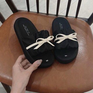 Dép nữ IGU quai bản nhúm bèo đính nơ,dép đế xuồng phiên bản mới nhẹ êm dễ thương.