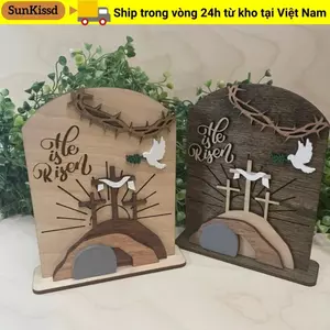 SUNKISSD Lăng mộ Phục sinh Thủ công, Bộ đồ trang trí bằng gỗ Trang trí lễ Phục sinh bằng gỗ, Chi tiết thủ công Thiết kế ba chiều Trang trí Đồ trang trí lễ Phục sinh Trang trí nhà cửa