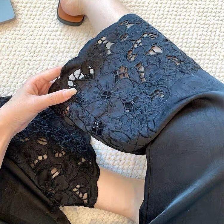 [Mặc nhỏ dễ thương] Acetate Mới Phong Cách Trung Hoa Mười Ngàn Kim Thêu Quần Thường Ngày Mùa Hè Phong Cách Mới Rỗng Rời Quần Ống Rộng Niche Hot @ -