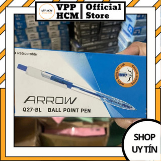 Hộp 12 Bút Bi Deli CQ27/CQ28 ARROW Ngòi 0.5mm – Bút Bấm Mực Đen Nét Mượt, Nút Bấm Êm Không Ồn