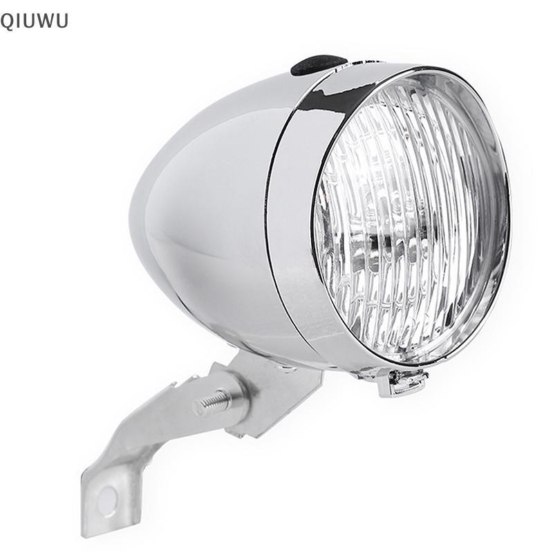 QIUWU Đèn pha xe đạp cổ điển Retro Vỏ ABS 3 đèn LED Xe đạp Đi đêm Cảnh báo an toàn Đèn trước không có pin.