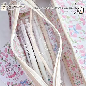 Cheenm Dễ Thương Hồng Tulip Mèo Con Mèo Con Trong Suốt Hộp Đựng Bút Chì Dung Tích Lớn Di Động Nữ Tính Túi Trang Điểm Sinh Viên Văn Phòng Phẩm Bút Túi Bảo Quản VN