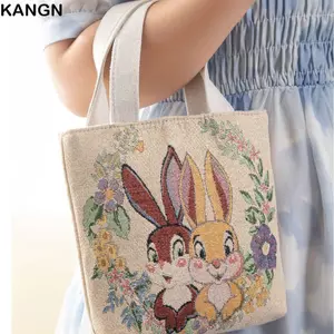 Túi Tote Thêu KANGN, Túi Vải Dung Tích Lớn Dễ Thương, Hoa Mèo Hoạt Hình Túi Đeo Vai Đơn Có Thể Tái Sử Dụng