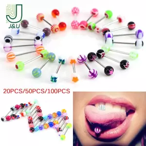 20 / 50 / 100 Thanh Lưỡi Phẫu Thuật Thép Barbell Nhẫn Bóng Body Piercing Trang Sức