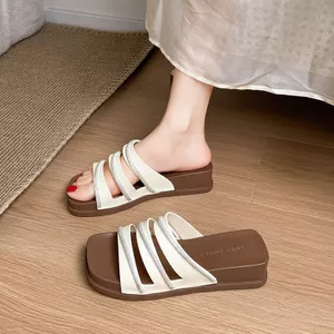 Mũi Phong Cách Pháp Đầu Vuông Cảm Giác Cao Cấp Đế Dày Dép Nữ Bên Ngoài Nhà Tính Khí Kim Cương Giả Đi Biển Chống Trơn Trượt Một Chữ