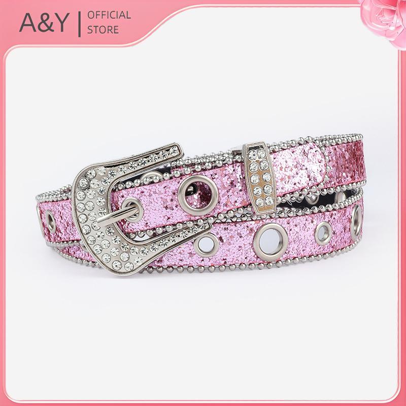 A & Y Thắt Lưng Cao Bồi Da PU Phong Cách Gothic Y2K Với Chiếc Dây Kim Cương Giả, Phù Hợp Mặc Với Quần Jean Nam