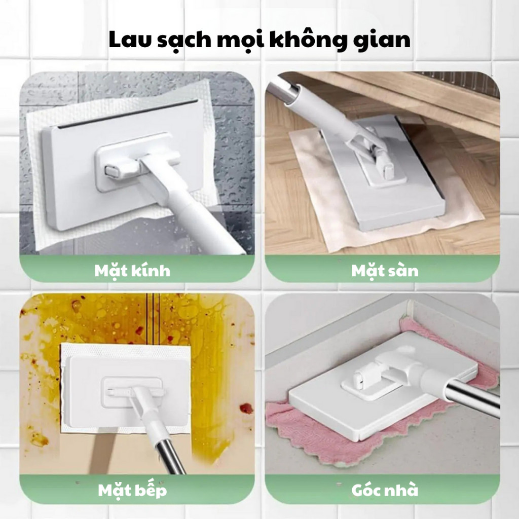 Cây Lau Nhà Kẹp Khăn Với Đầu Xoay 360°  Tiện Lợi Lau Sạch Mọi Ngóc Ngách, Tặng Kèm 2 Khăn