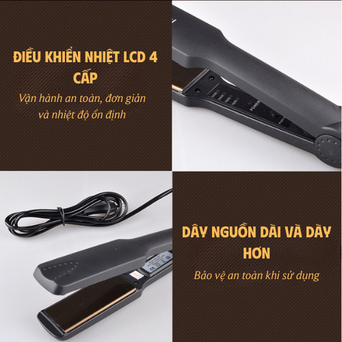 Máy duỗi, ép tóc Kemei 4 mức nhiệt làm nóng nhanh, duỗi thẳng mượt tự nhiên mà không làm hư tổn tóc
