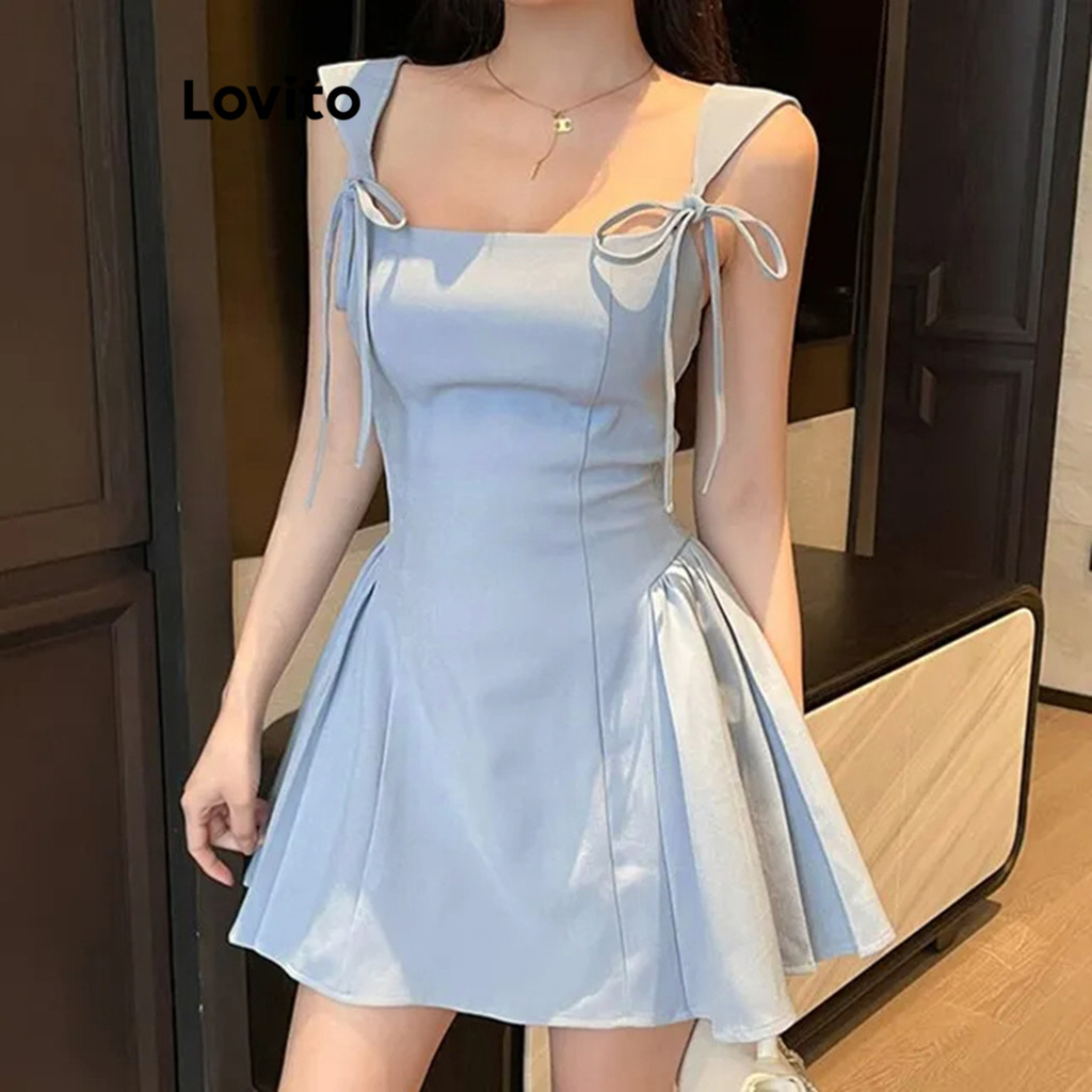 Lovito Phong cách thường ngày Váy Xếp Ly Nơ Mùa Hè/xuân Cho Nữ L120ED1161