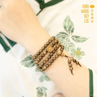Vòng Gỗ 108 Hạt Trầm Hương Mix Hoa Sen  -Trầm Hương Yên Lộc