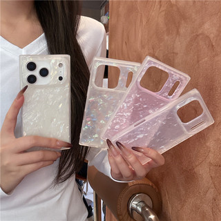 Ốp điện thoại hình vuông họa tiết vỏ sáng bóng thời trang sang trọng cho iPhone 17 16 15 13 14 Pro Max 17PM