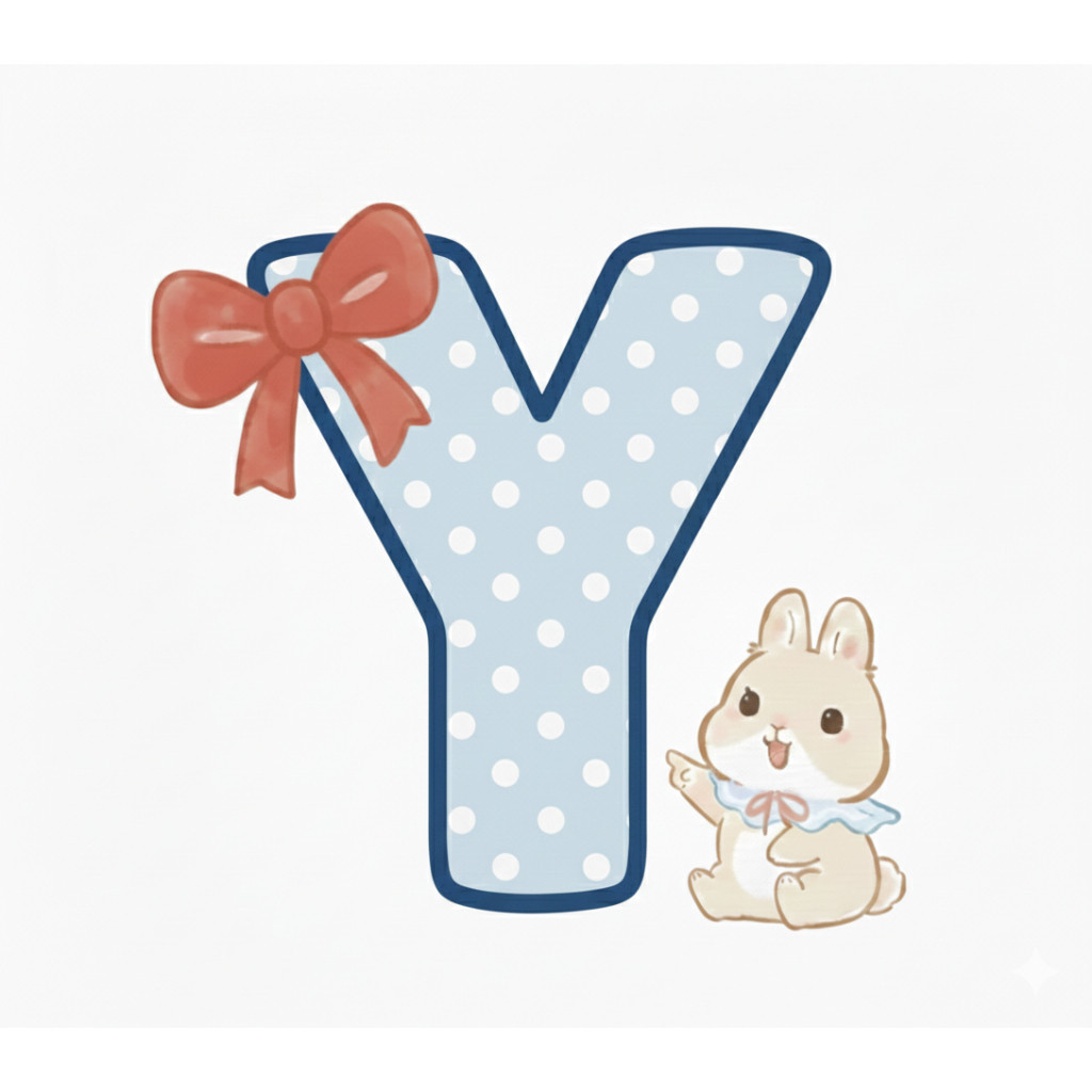 MÓC  KHOÁ CHỮ CÁI THỎ BUNNY XANH CHẤM BI