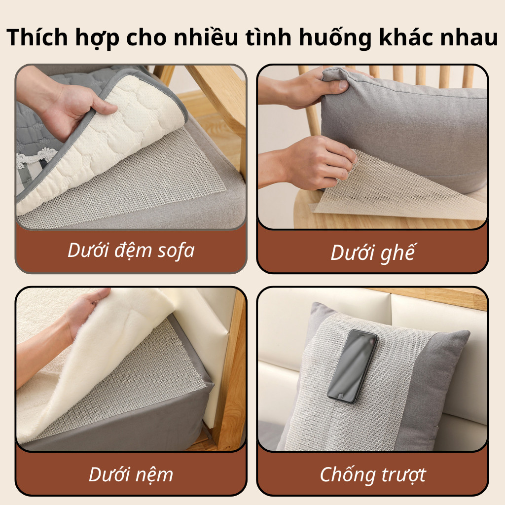 Tấm Lót Silicon Chống Trượt Đa Năng, Tấm Lưới Cố Định Thảm Nệm Sofa Ghế, Dễ Cắt Theo Kích Thước