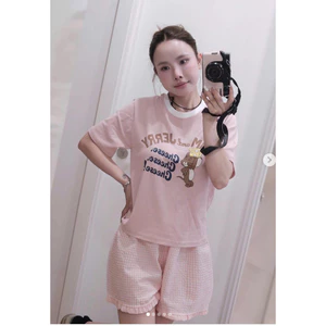 SET ÁO PHÔNG TOM&JERRY KÈM QUẦN ĐÙI KẺ HỒNG FREESIZE