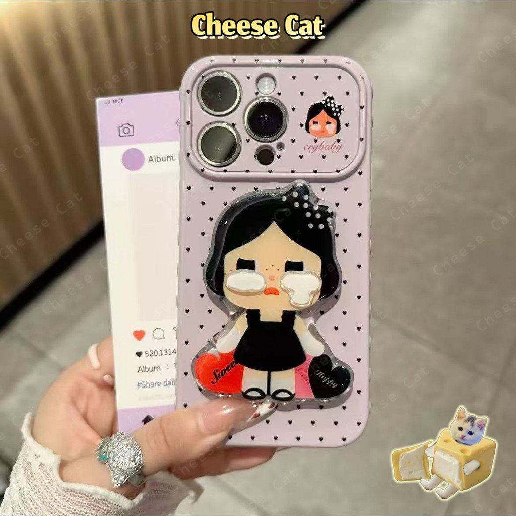 Gương trang điểm kiêm giá đỡ điện thoại Hình trái tim ở bên hông ốp điện thoại cho iPhone 11 12 13 14 15 16 17 Pro Max