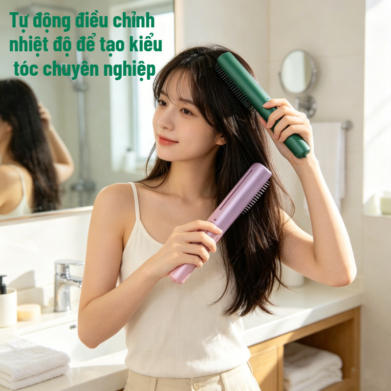 Lược duỗi tóc chạy điện không dây ion âm di động, có thể sạc lại, dễ mang theo, bảo vệ tóc và giảm hư tổn