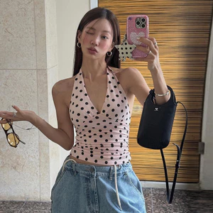Ngoại Thương Pure Desire Chấm Bi Cô Gái Nóng Cổ Dây Camisole Nữ Mùa Hè Gợi Cảm Ren-Up Mỏng Hơn Nhìn Ôm-Fit26031103