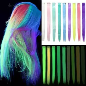Bộ tóc thẳng dài DELMER, Kẹp tóc phát sáng trong bóng tối Phần mở rộng tóc phát sáng, Fasion Natural Highlight Tiệc tóc tổng hợp màu liền mạch