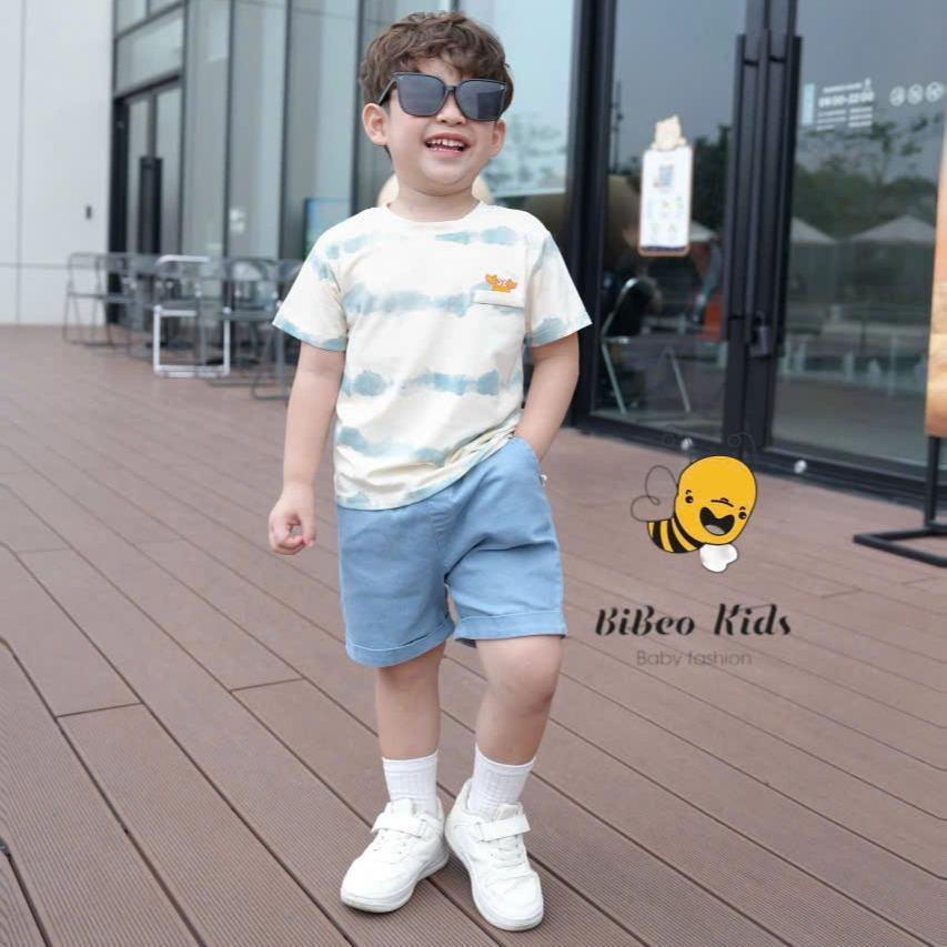 Bộ quần áo LOANG QUẦN BÒ XANH THÊU CUA  cho bé trai , Quần BÒ  áo chất COTTON mềm thoải mái cho bé