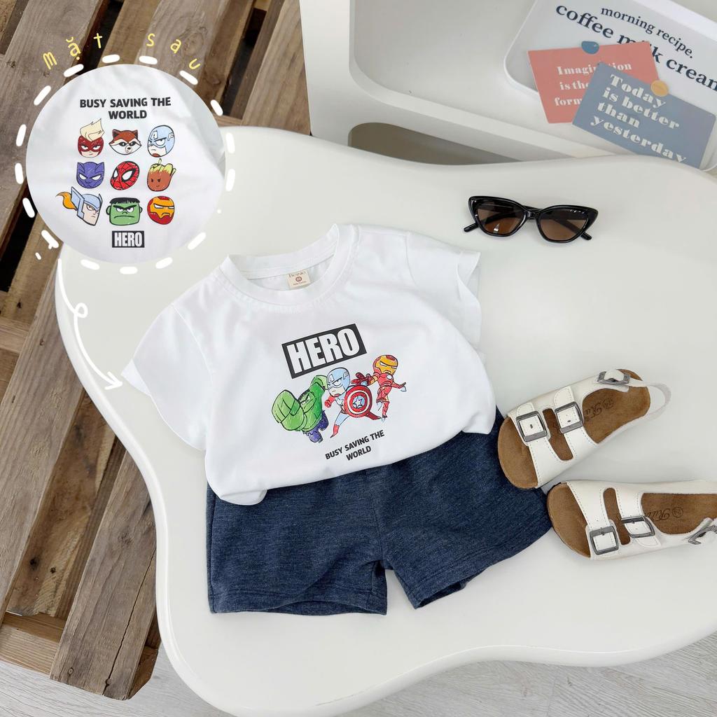 Bộ quần áo ngắn tay IN HÌNH HERO CHO BÉ TRAI, Quần áo chất COTTON mềm thoải mái cho bé