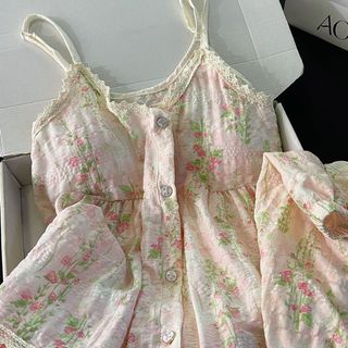 [Luni - Oder] Bộ Đồ Ngủ Nữ Hoa Nhí Monet Garden Có Mút Ngực, Set 2 Dây Mềm Mát Phong Cách Ngọt Ngào Nhiều Size ĐN07
