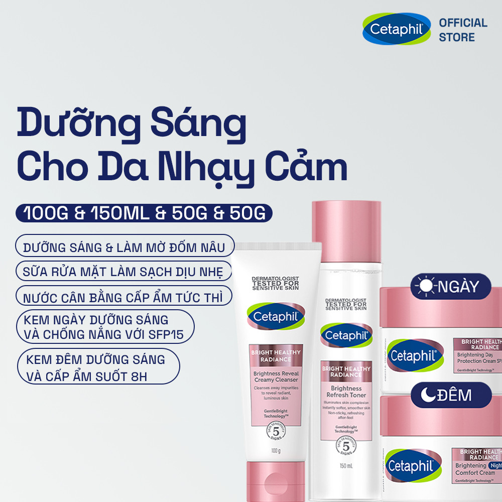Trọn bộ 4 sản phẩm dưỡng sáng da cho da nhạy cảm Cetaphil Bright Healthy Radiance
