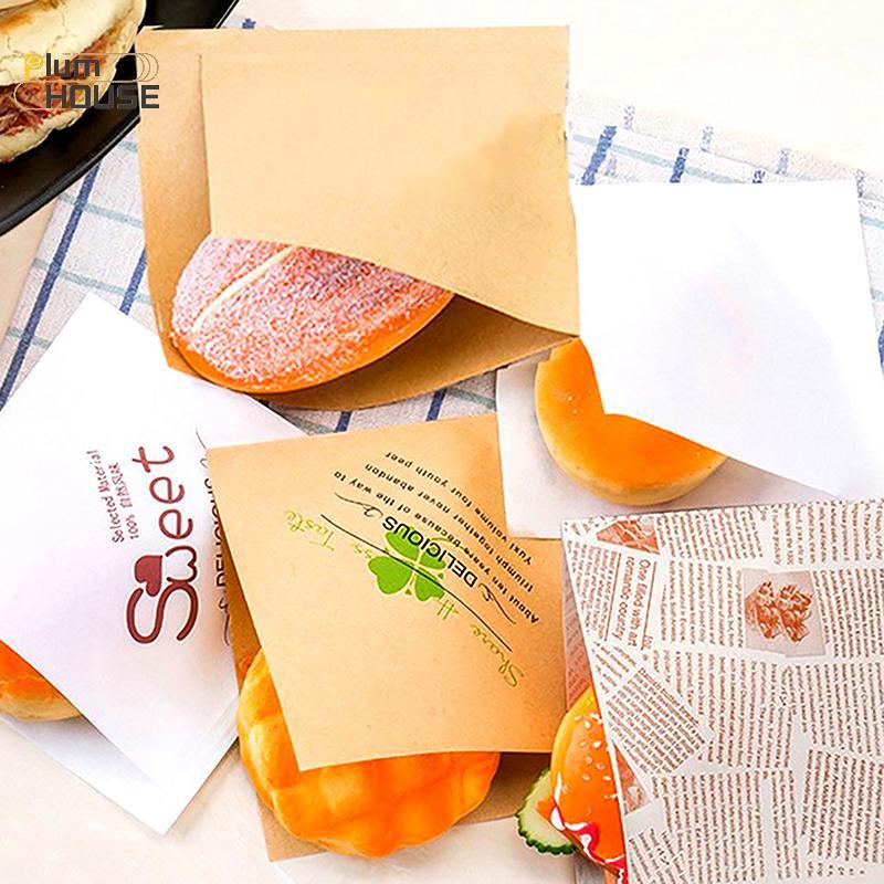 PlumHOUSE 100 Chiếc Hình Tam Giác Giấy Kraft Paaging Sandwich Chống Dầu Donut Bánh Mì Hamburger Túi Dùng Một Lần Nhà Bếp Tiệc Nhà Hàng VN