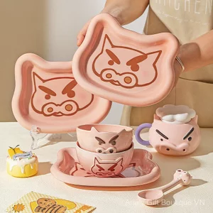 Fat Toot Zaemon Bát cơm gốm Đĩa ăn gia đình Bộ đồ ăn dễ thương