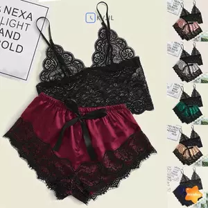 1 Bộ Đồ Ngủ Ren Nữ Đồ Ngủ Quần Lót Crop Top Và Quần Short Babydoll Bộ Đồ Ngủ Quần Lót Váy Ngủ Mới