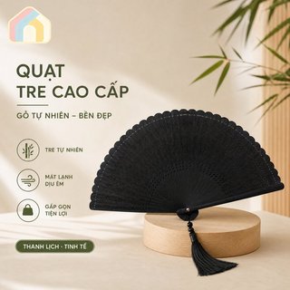 Quạt Tre Gấp Tre Tự Nhiên Di Động Mịn Gấp Truyền Thống Tua Rua Ảnh Chống Đỡ Trang Trí Nhà