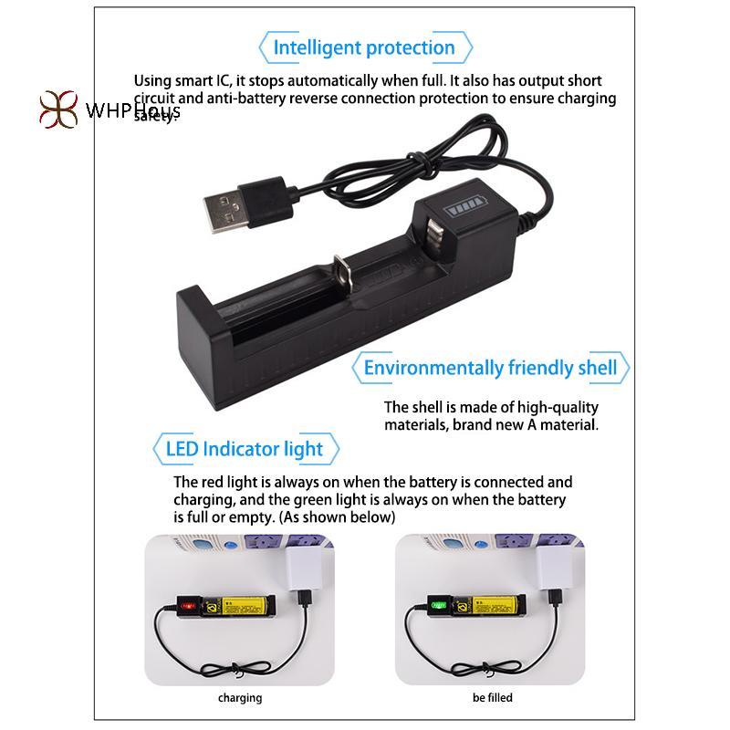 < WHPHous-t > Bộ sạc khe đơn thông minh USB đa năng 18650 Đồ chơi đèn pin sạc Lithium 26650 3.7V-4.2V Chiếu sáng đẹp